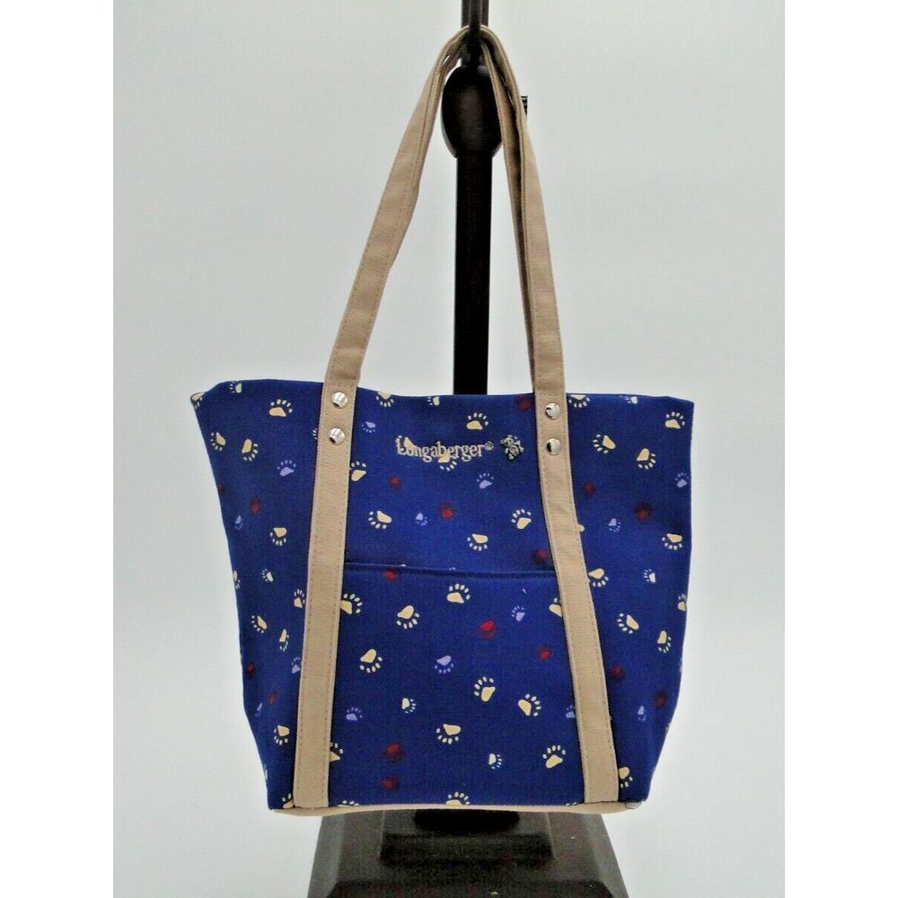 Longaberger Boyds Bears Paw Print Fabric Tote Bag Blue‎ Tan